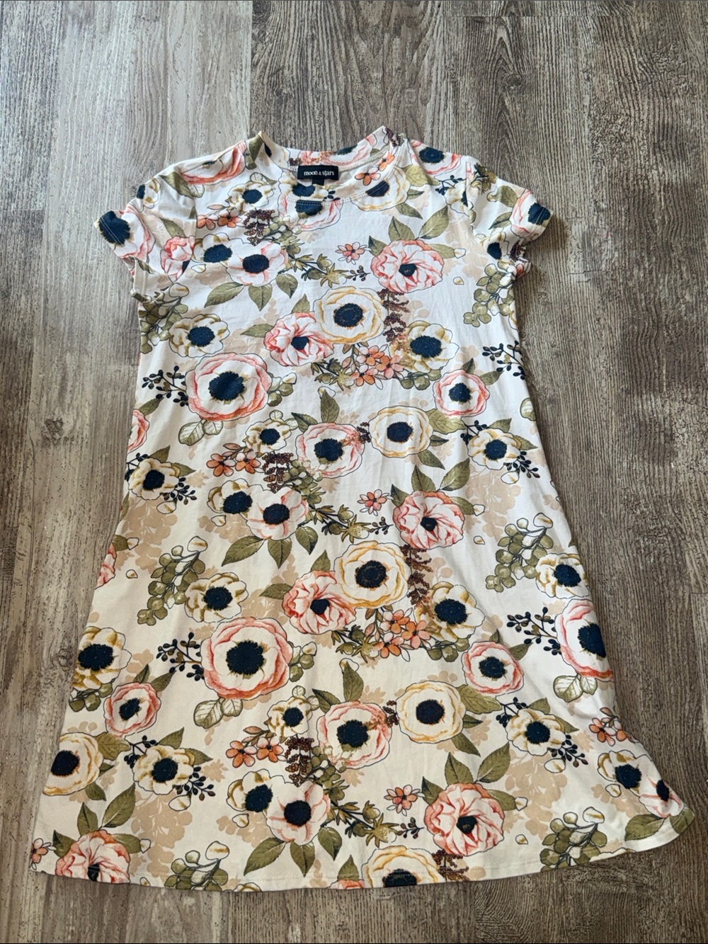 Floral Short-Sleeve A-Line Dress for Girls - Navy & Blush